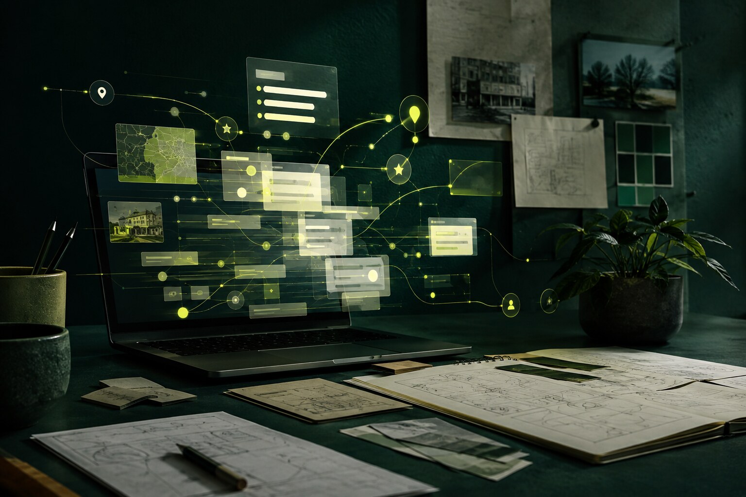 AI-assisted content strategy connecting local business information, search signals, and useful customer answers